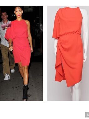 ALEXANDER WANG Rihanna Silk Asymmetrical 1 Shoulder Drape Flutter Ruched Dress 6